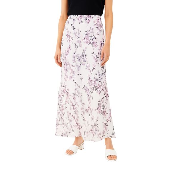 Roz & Ali Lavender Floral Maxi Skirt Size XL Crepe Chiffon Lined Flowy Cottage - Picture 1 of 11